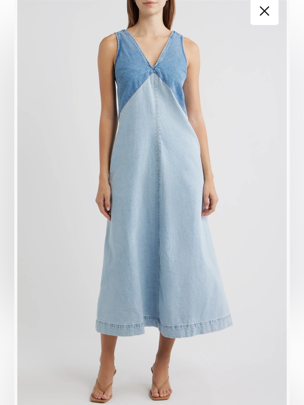 Torn by Ronny Kobo Azura Two-Tone Denim Midi Dress Size S NWT